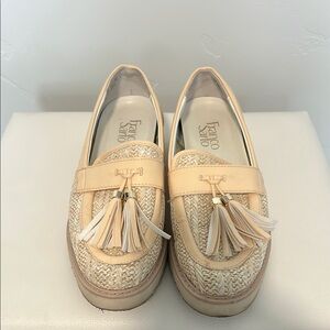 Hardly worn- Franco Sarto Cream Flats with Tassels and Textured Design